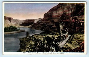 RUBY CASTLE, UT Utah ~ RAILROAD TRAIN Along RIVER CANYON c1910s Postcard