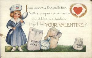 Valentine - Little Girl I CAN SERVE A FINE COLLATION c1915 Postcard