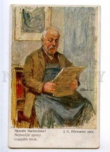 187844 Old Man reading NEWSPAPER by HORWARTER Vintage PC