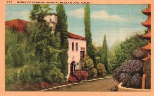 Vintage Postcard Home of Deanna Durbin Residence House Hollywood California CA