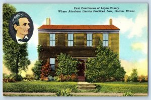 1940 Lincoln Illinois Postcard First Courthouse Logan County Abraham Practiced