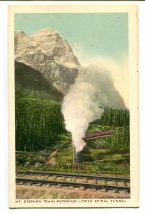 Mt Stephen Railway Railroad Train Lower Spiral Tunnel Entrance Canada postcard