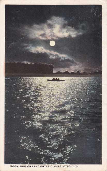 Moonlight on Lake Ontario - Charlotte, Rochester, New York - pm 1917 - WB