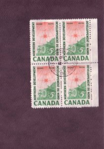 Canada, Block of Four, Used, Northern Development, 5 Cent  Scott #341, Nice C...