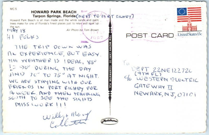 Postcard - Howard Park Beach - Tarpon Springs, Florida