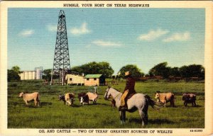 Houston TX Texas WEALTH~OIL & CATTLE Humble Touring Advertising ca1940s Postcard