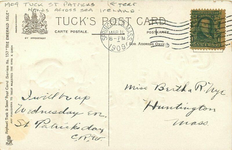 Hands across the Sea Ireland 1909 Tuck St Patrick's Day Postcard Tuck 21-2322 