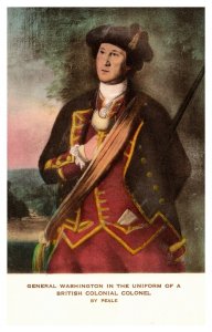 George Washington in Uniform by Peale Hand Colored Vintage Postcard S08