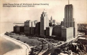 RPPC LAKE SHORE DRIVE NEW GOLD COAST CHICAGO ILLINOIS REAL PHOTO POSTCARD 1930s