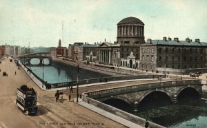 Vintage Postcard 1931 The Liffey and Four Courts Courthouse Dublin Ireland