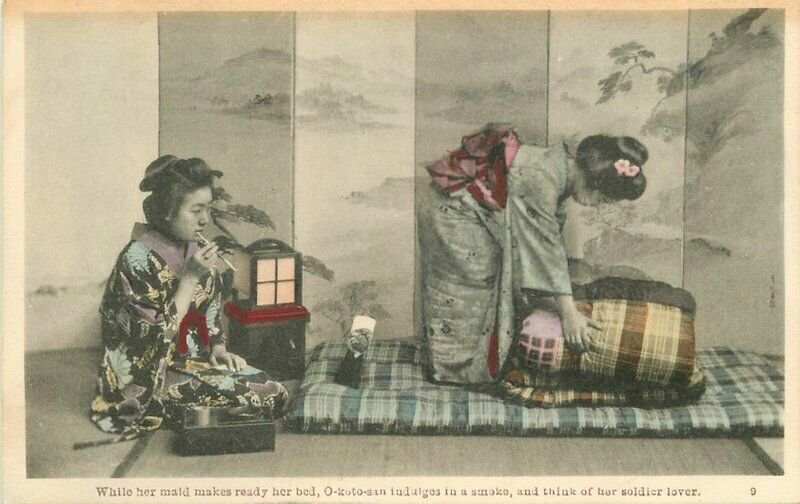 Japan Women Ethnic Dress Soldier Lover hand colored C-1910 Postcard 21-9848 