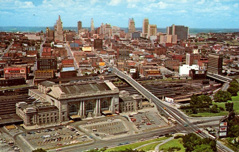 Kansas City, Missouri - The Union Railroad Station and Skyline - in the 1950s