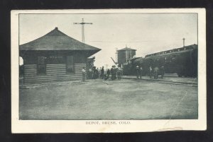 BRUSH COLORADO RAILROAD DEPOT TRAIN STATION WATER TANK VINTAGE POSTCARD