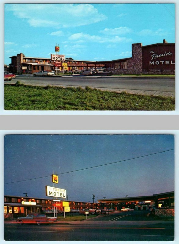 2 Postcards EUREKA, California CA ~ Day/Night FIRESIDE MOTEL Roadside c1960s