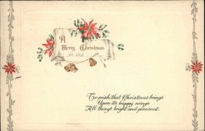 Christmas Poinsettias Bells Gilt Embossed Winsch c1900s-20s Postcard