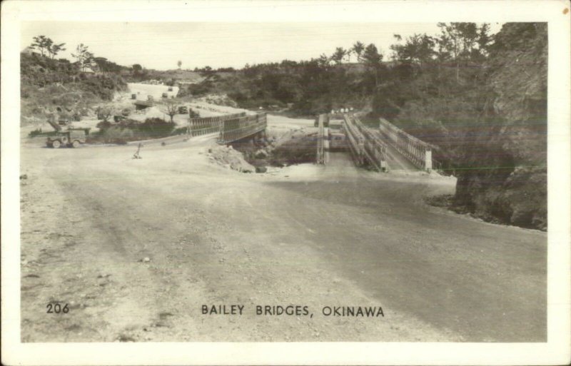 Okinawa Japan Bailey Bridges WWII Era Real Photo Postcard