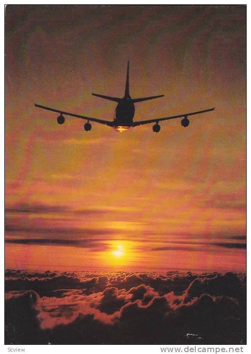 Sunset View, Passenger Jet, Lufthansa Airlines, Cologne, Germany, 50-70´s