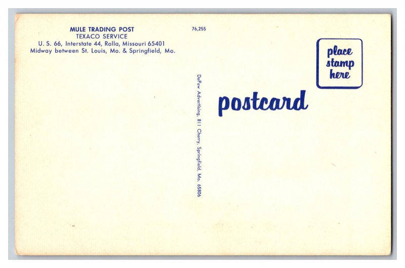 Postcard MO Mule Trading Post Rolla Missouri Vintage Standard View Card U.S. 66 