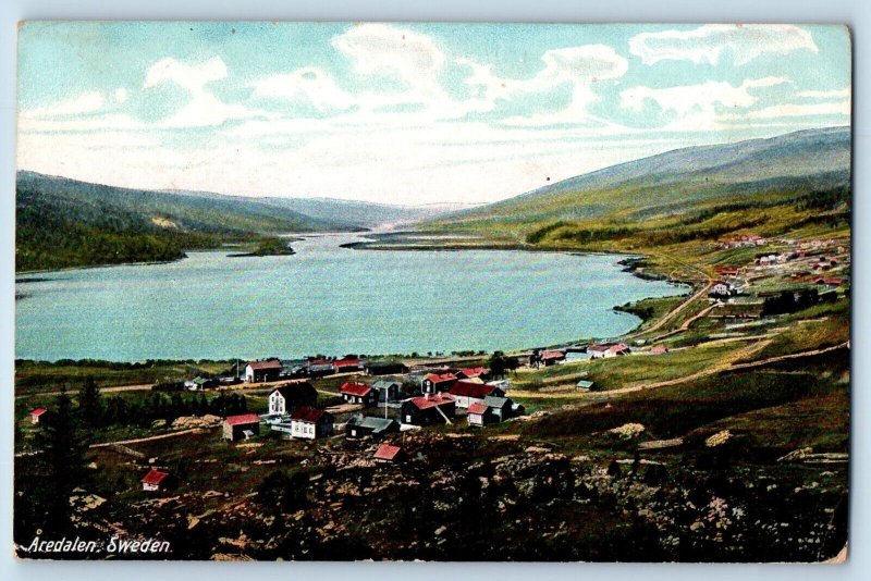 DPO (1894- 1920) Falun Wisconsin WI Postcard Birds Eye View Aredalen Sweden 1911