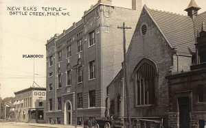 BATTLE CREEK, MICHIGAN NEW ELKS TEMPLE-EARLY 1900'S RPPC REAL PHOTO POSTCARD