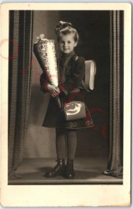 1950 Adorable Mid Mod Little Girl RPPC Cute Shopping Fashion Model Photo PC A140