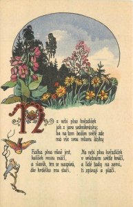 1920s flora hand colored Saying poem Czechoslovakia Postcard 22-9520