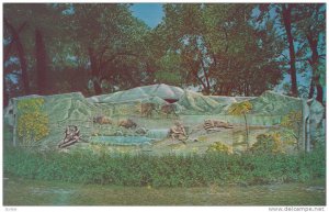 Indian Life in Alberta , Canada ; Relief work on wall, Calagry , 50-60s