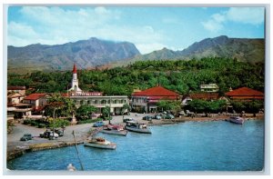 Papeete Tahiti French Polynesia Postcard Scene of Boat Landing Mountains 1970