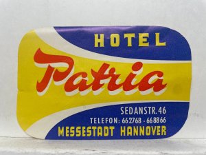 Hotel Patria Hannover Luggage Label Germany 1950s Travel Ephemera