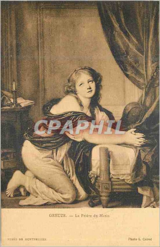 Postcard Old Greuze The Prayer Morning