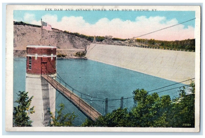 1931 Dix Dam & Intake Tower Tower US Flag Near High Bridge Kentucky KY Postcard