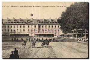 Postcard Old Saumur Cavalry military school application Carrousel jump the he...