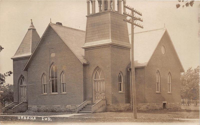 E40/ Urbana Indiana In Real Photo RPPC Postcard c1910 E.V. Church Building