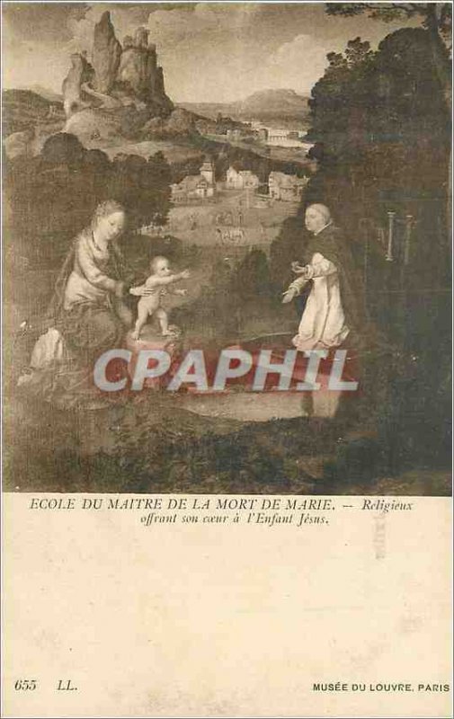 Postcard Old School master marries religious of death with his heart the chil...