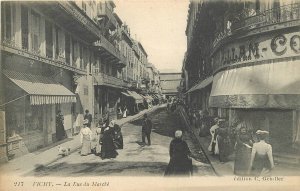 Postcard France Vichy C-1910 La Rue du Marche street scene 23-4652