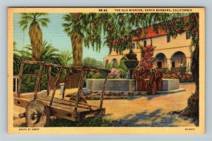 Santa Barbara, CA-California, The Old Mission, Linen Postcard 