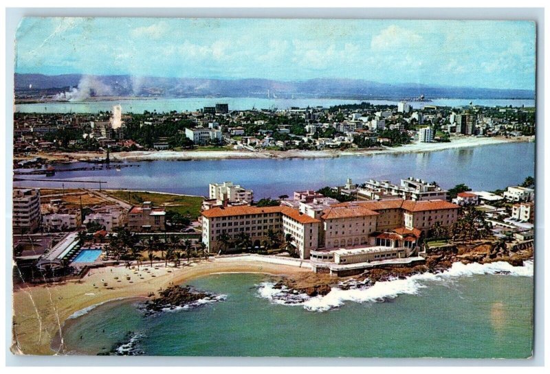 1962 Bird's Eye View Of Condado Beach Hotel San Juan Puerto Rico PR Postcard