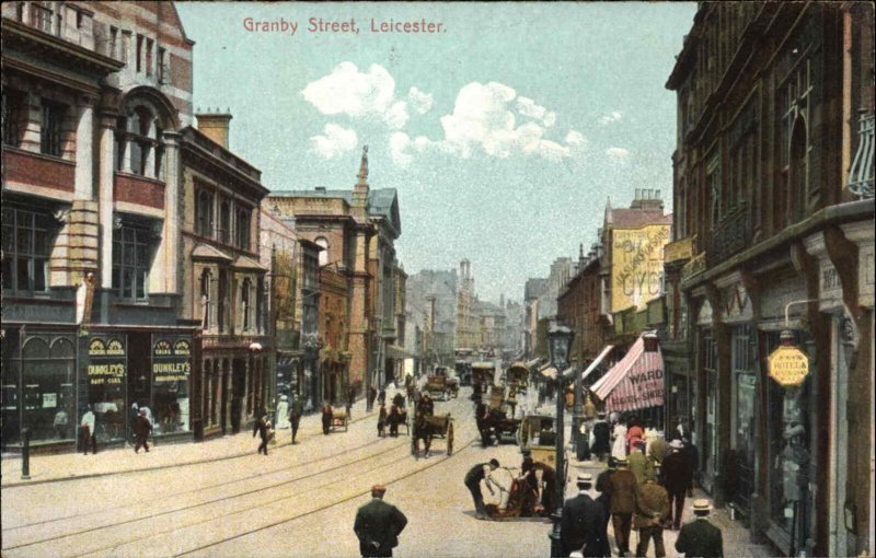 Leicester England UK Street Scene Hotel c1910 Vintage Postcard