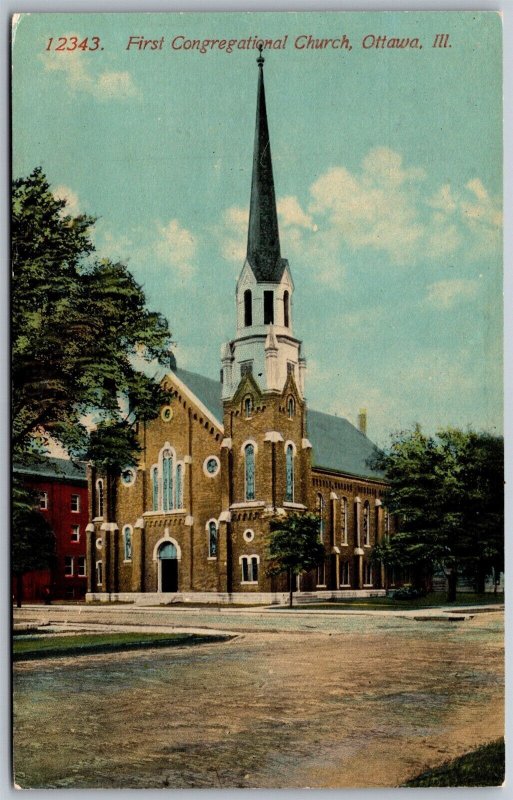 Vtg Ottawa Illinois IL First Congregational Church 1910s View Old Postcard