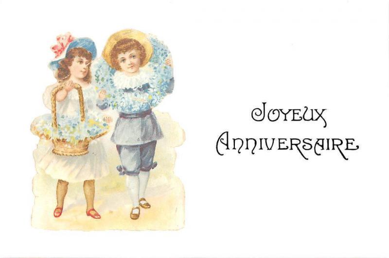 Joyeux Anniversaire Anniversary Birthday Forget Me Not Garland Basket Hippostcard