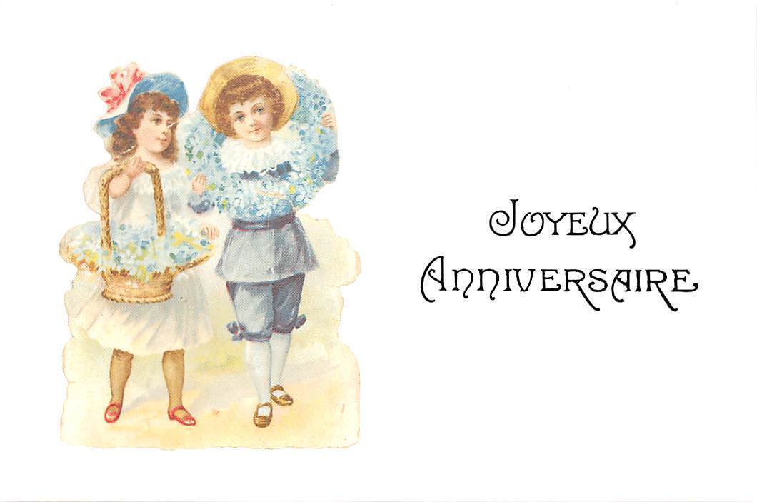 Joyeux Anniversaire Anniversary Birthday Forget Me Not Garland Basket Hippostcard