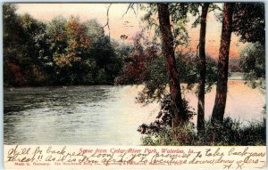 1906 Waterloo, IA Scene Cedar River Park Litho Photo Postcard Hand Colored A34