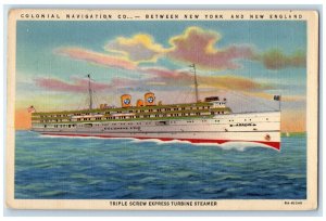 1939 Colonial Navigation Co. New York New England Steamer Massachusetts Postcard