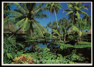 Extraordinary tropical garden of the Hotel Bah Hai in Huahine