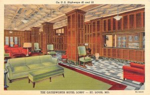 St Louis, MO Missouri   GATESWORTH HOTEL~Lobby View 1943 Curteich Linen Postcard
