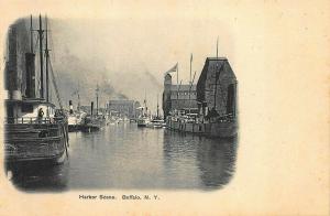 Buffalo NY Harbor Scene Boats Postcard