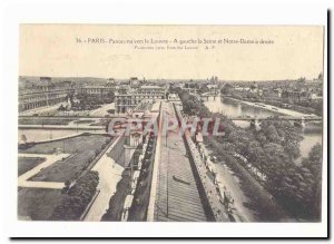 Paris (1) Old Postcard Panorama towards the Louvre left the Seine and Notre D...