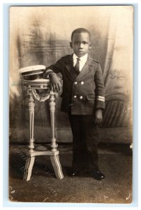 EARLY YOUNG BOY IN MILITARY UNIFORM HAVANA CUBA REAL PHOTO RPPC POSTCARD (FA17)