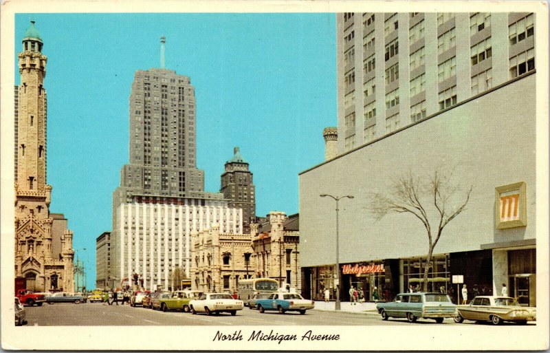 Vtg 1960s North Michigan Avenue Old Water Tower Chicago Illinois IL Postcard