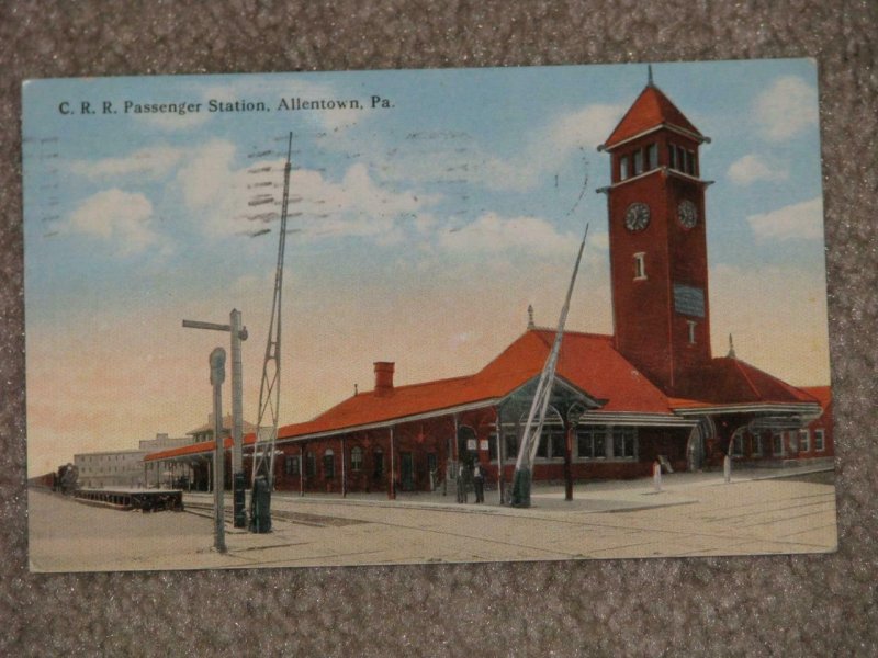 C.R.R. PASSENGER STATION, ALLENTOWN, PA., USED VINTAGE CARD, 1917